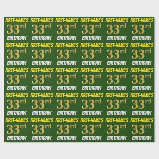 Grün, Imitate/Nachahmungs-Gold, "33. BIRTHTAG" Geschenkpapier (Flach)