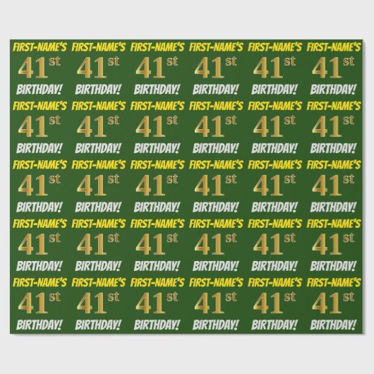 Grün, Imitate/Nachahmungs-Gold, "41. GEBURTSTAG" Geschenkpapier (Flach)