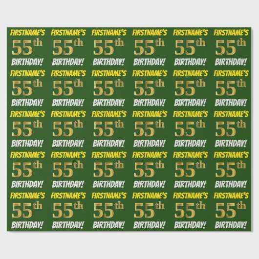 Grün, Imitate/Nachahmungs-Gold, "55. GEBURTSTAG" Geschenkpapier (Flach)