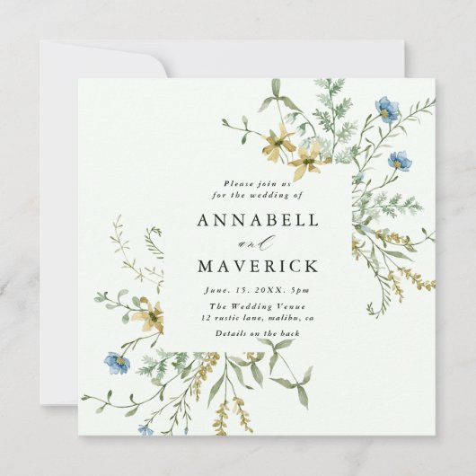 Grün in einer zarten Wildblume Einladung (Vorderseite)