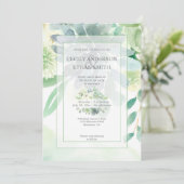 Grün & Indigosukkulente Weiße Blume Hochzeit Einladung (Stehend Vorderseite)