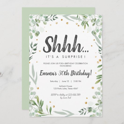 Grün ist eine erwachsene Frau am Geburtstag Einladung (Vorne/Hinten)