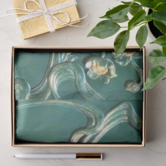 Grün, Jugendstil, Belle Epoque, Holzarbeiten, Vint Seidenpapier (Geschenk)