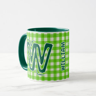 Grün Kariert (Antiker Monogramm-Name) Vintage Kaff Tasse