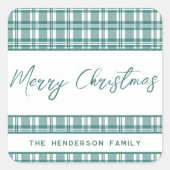 Grün Kariert frohe Weihnachten Quadratischer Aufkleber (Vorderseite)