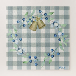 Grün kariert Gingham Landhaus Weihnachten Puzzle