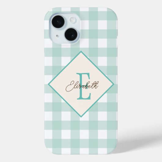 Grün Kariert, Monogramm Case-Mate iPhone Hülle (Rückseite)