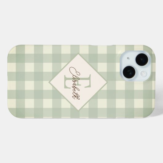 Grün Kariert, Monogramm Case-Mate iPhone Hülle (Rückseite (Horizontal))