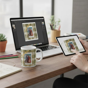 Grün kariert rustikal Familienfoto Weihnachten Jumbo-Tasse