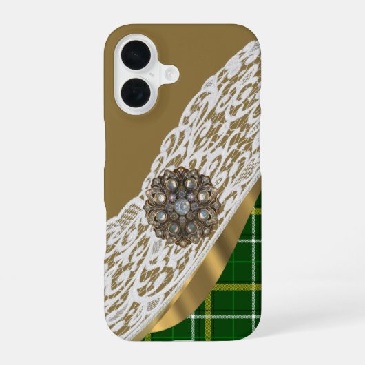 Grün kariert Schottenmuster Spitze iPhone 16 Hülle (Rückseite)