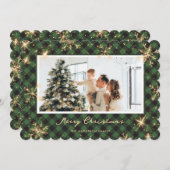 Grün Kariert Sparkling Snowflake Foto Weihnachten (Vorne/Hinten)