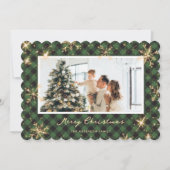 Grün Kariert Sparkling Snowflake Foto Weihnachten (Vorderseite)