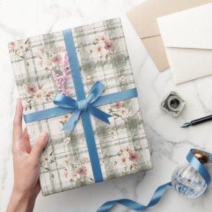 Grün karierte Streifen Burgunder Creme Blumen Gebu Geschenkpapier