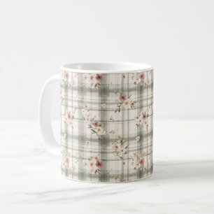 Grün karierte Streifen Burgunder Creme Blumen Kaffeetasse