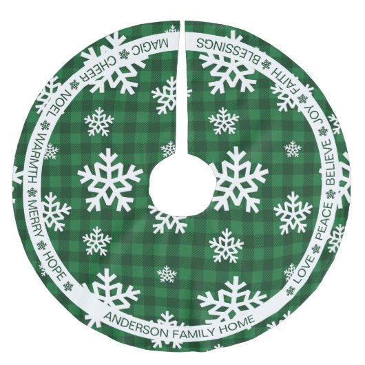 Grün Karierter Schneeflocken Weihnachten Polyester Weihnachtsbaumdecke (Vorderseite)
