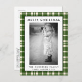 Grün Kariertes Foto Frohe Weihnachtskarte Postkarte (Vorne/Hinten)