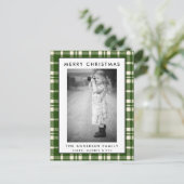 Grün Kariertes Foto Frohe Weihnachtskarte Postkarte (Stehend Vorderseite)