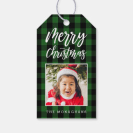 Grün Kariertes Foto Weihnachten Geschenkanhänger