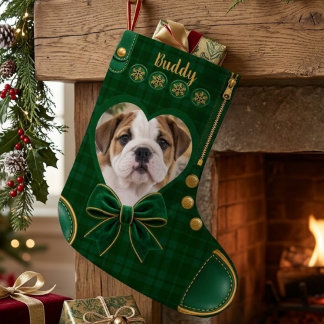 Grün kariertes Herzform-Haustier-Foto-Weihnachten  Kleiner Weihnachtsstrumpf