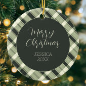 Grün Kariertes Muster Moderne Schrift Frohe Weihna Keramik Ornament
