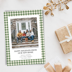 Grün kariertes Weihnachtsfoto für den Umzug ins ne Feiertagskarte