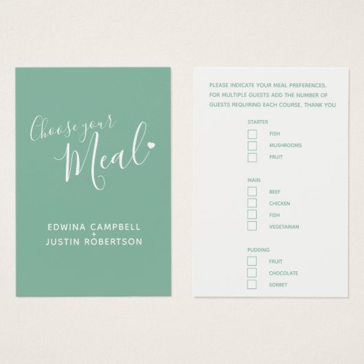 Grün-Karten für Hochzeitessen (Vorne & Hinten)