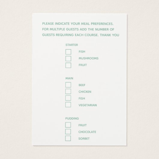 Grün-Karten für Hochzeitessen (Rückseite)