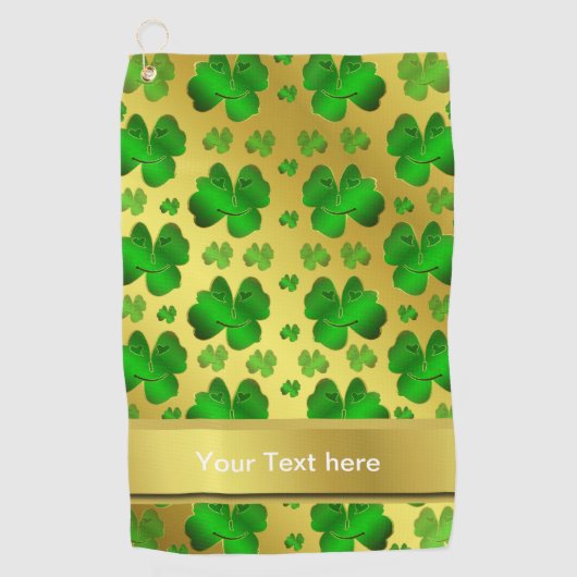 grün, Kleeblatt, goldfarben, glänzend, text, santa Golfhandtuch (Vorderseite)