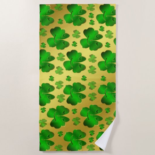 grün, Kleeblatt, goldfarben, glänzend, text, santa Strandtuch (Vorderseite)