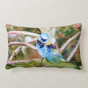 Grün-köpfiges Tanager-Aquarell-Kunstlumbar-Kisse Lendenkissen