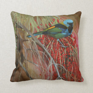 Grün-köpfiges Tanager-Kunst-Kissen Kissen