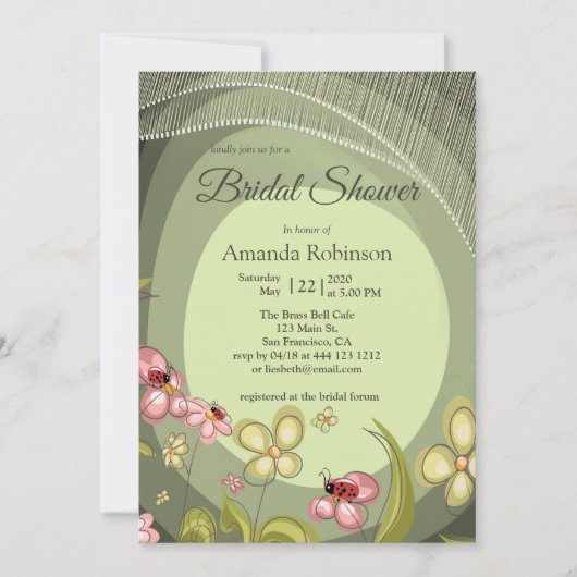 Grün & Lady-Vogel Einladung (Vorderseite)