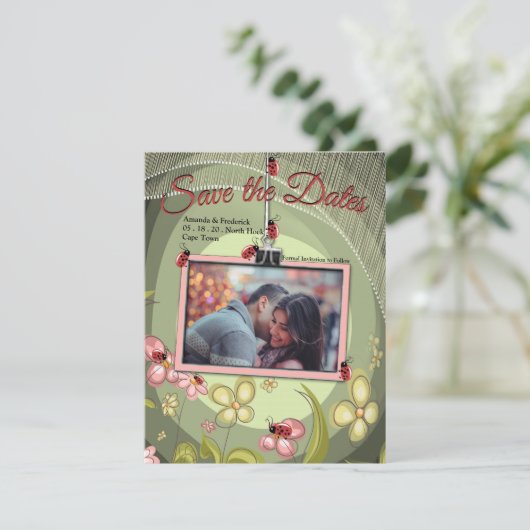 Grün & Lady-Vogel Save The Date (Stehend Vorderseite)