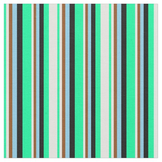 Grün, leicht Cyan, Braun, Sky Blue & Black Lines Stoff (Nahaufnahme)