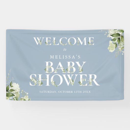 Grün Letter Dusty Blue Baby Dusche Empfang Banner (Horizontal)