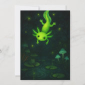 Grün leuchtende Axolotl im Sumpf Geburtstag Einladung (Rückseite)