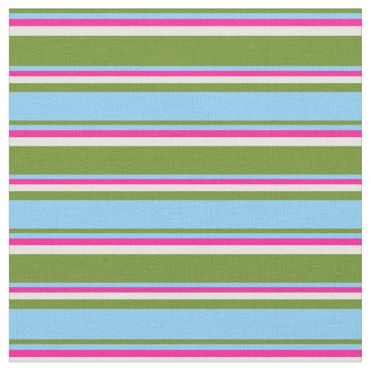 Grün, Light Sky Blue, Deep Pink und Beige Linien Stoff (Nahaufnahme)