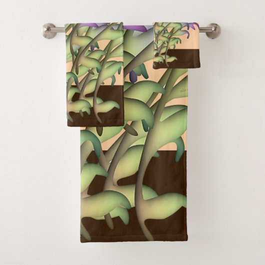 Grün + Lila Blattpfirsiche Badhandtuch Set (Insitu)