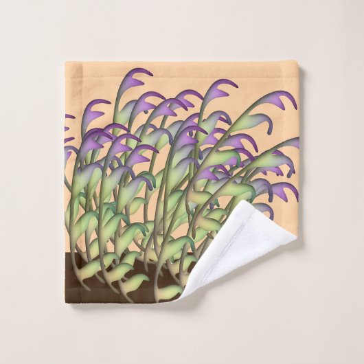 Grün + Lila Blattpfirsiche Badhandtuch Set (Waschlappen)