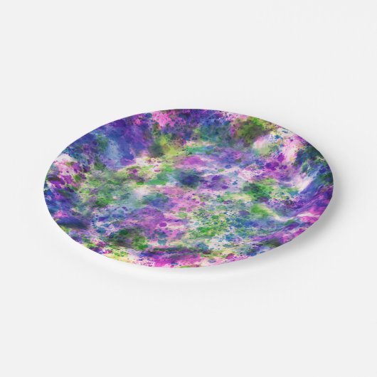 Grün Lila blauer Paint Splash Abstrakt Pappteller (Schrägansicht)