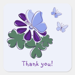 Grün Lila Blüte Blau Schmetterling Doodle Danke Quadratischer Aufkleber
