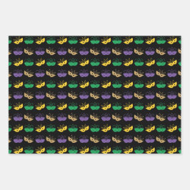 GRÜN LILA GELB MARDI GRAS THEMEN GESCHENKPAPIER SET