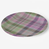 Grün, lila klassischer Tartan. Pappteller (Schrägansicht)