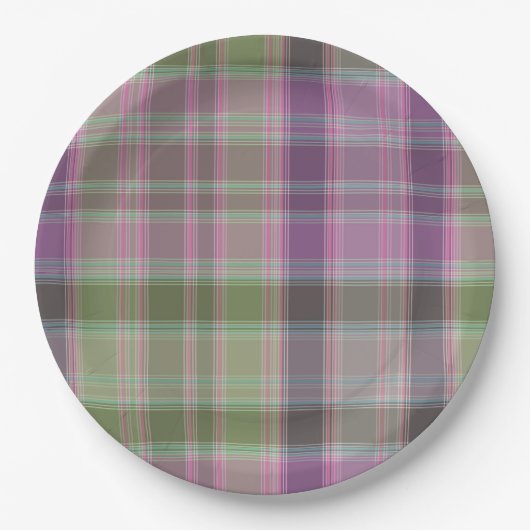 Grün, lila klassischer Tartan. Pappteller (Vorderseite)