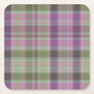Grün, lila klassischer Tartan. Rechteckiger Pappuntersetzer