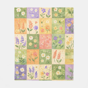 Grün Lila Quilt Patchwork Pastell Blumen Vintage Fleecedecke