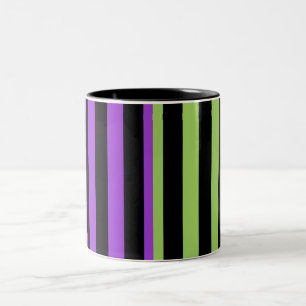 Grün Lila & Schwarzer Halloween-Streifen  Zweifarbige Tasse