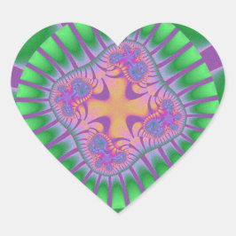 Grün, Lila und Orange Fraktal Geburtstag Herz-Aufkleber