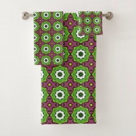 Grün lila und weiß geometrisches Muster Handtuch Badhandtuch Set