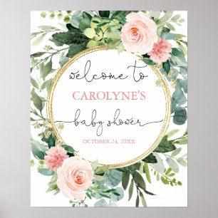 Grün Mädchen rosa Babydusche Begrüßungszeichen Poster